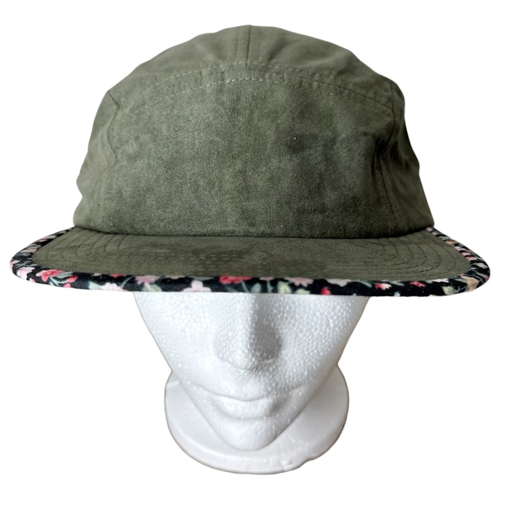 UNBRAND New Olive Green Microsuede Faux Suede Flat Brim Hat Cap Floral Adjust